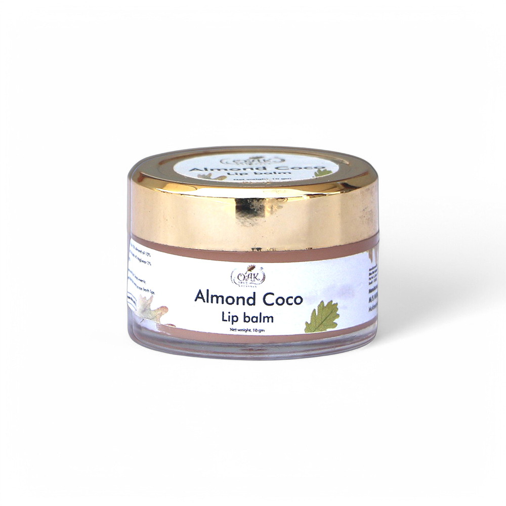 Natural Almond Coconut Lip Balm 10g jar - Organic lip moisturizer with golden cap by Oak Tree Naturals