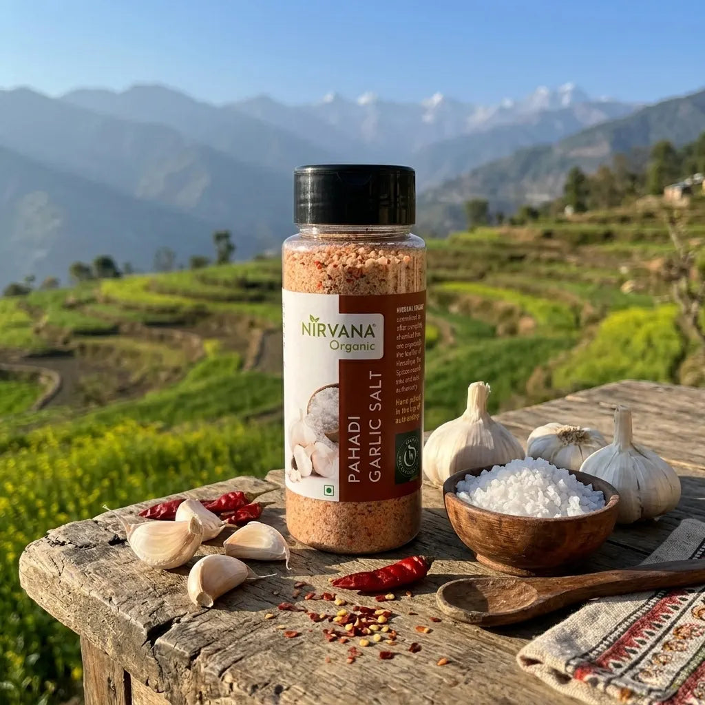 Pahadi Lehsun Namak-Himalayan Garlic Salt-Hand Made by Traditional Stone Grinding-Best for Heart Health (150gms)
