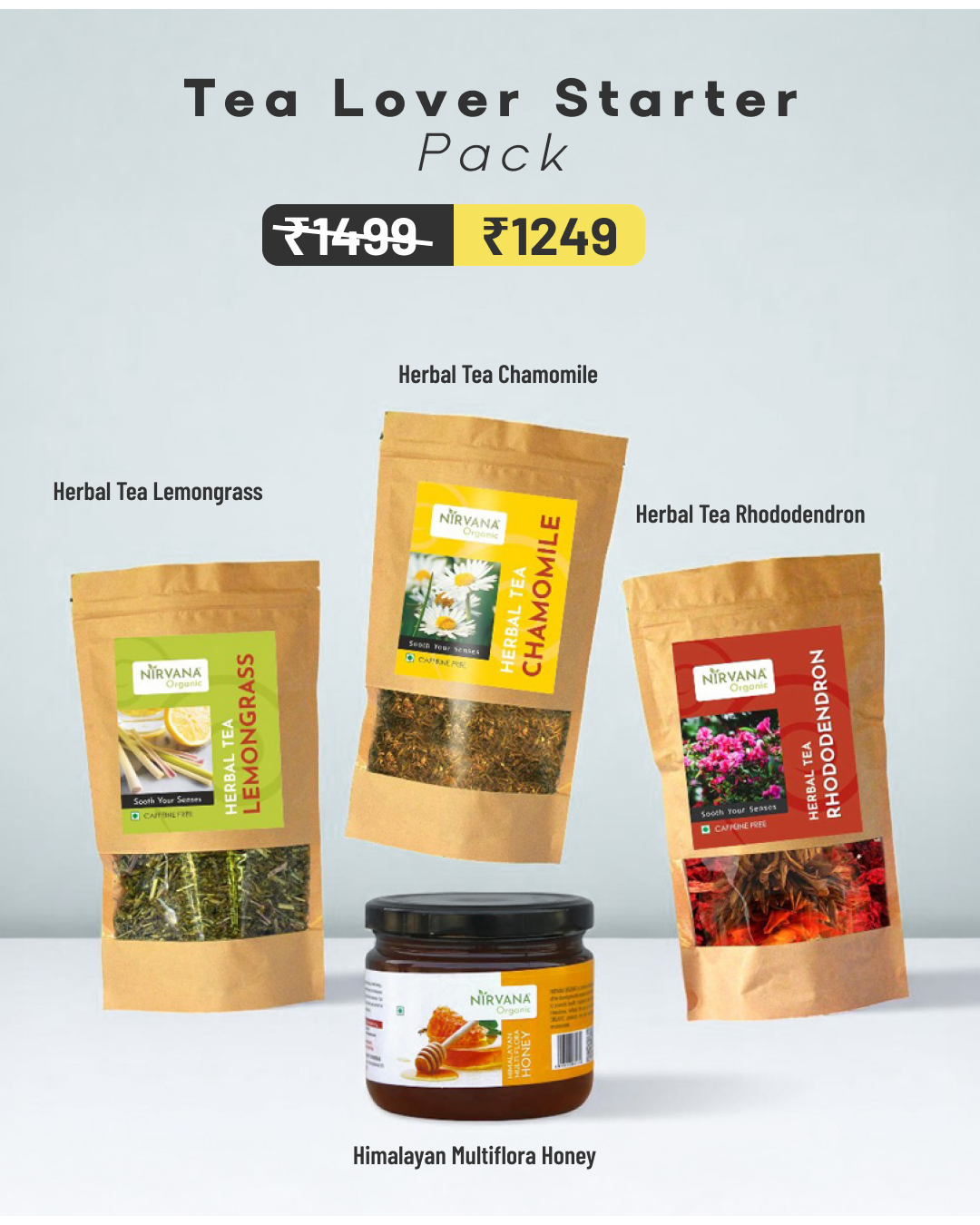 Organic Herbal Tea Starter Pack | Himalayan Chamomile, Lemongrass & Rhododendron Tea with Raw Honey