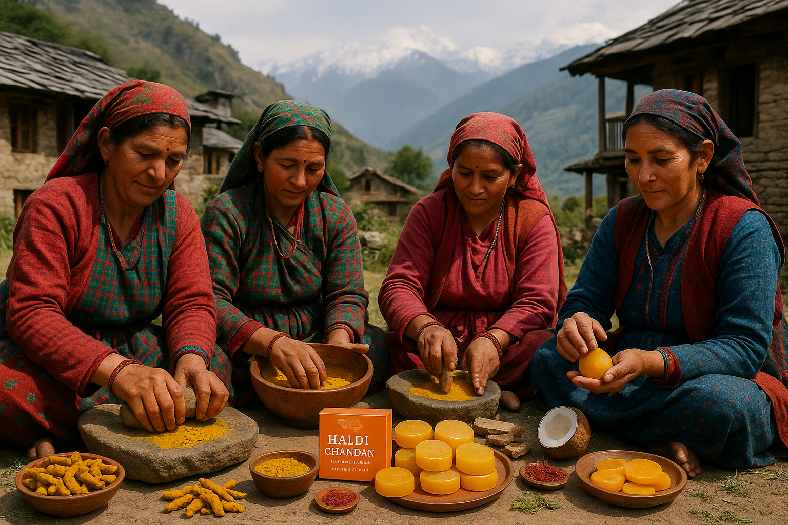 Himalayan Village Women Making Haldi Chandan Soap