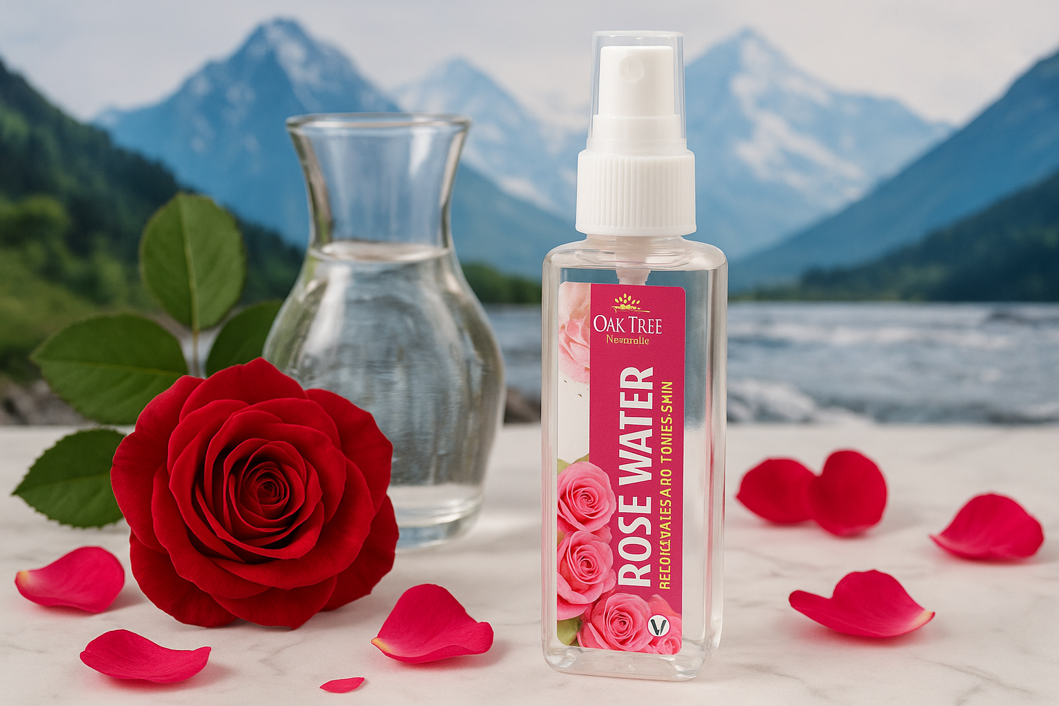 Oak Tree Naturals Rose Water with natural ingredients showcase