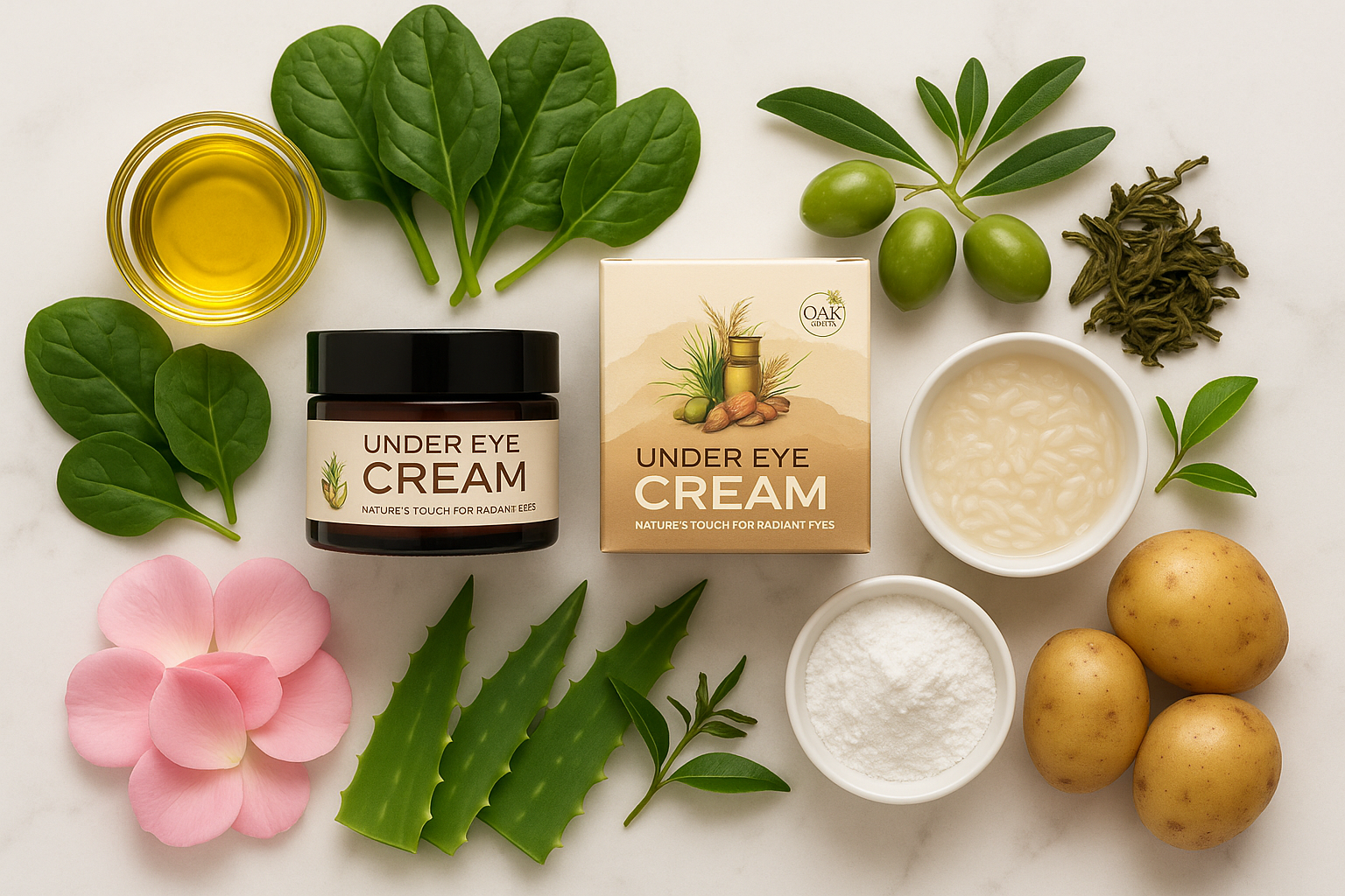 Oak Tree Naturals Under Eye Cream with natural ingredients showcase