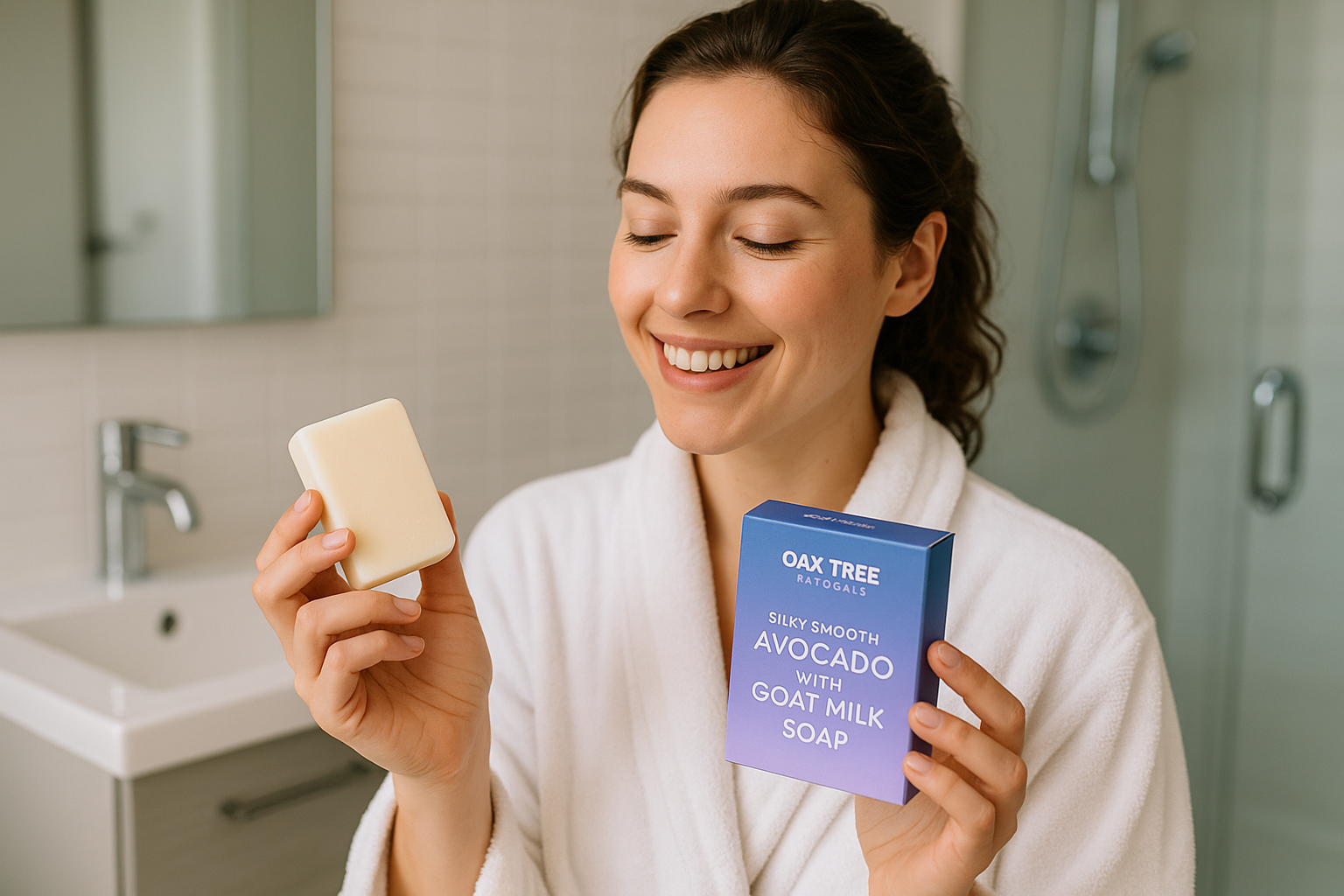 Woman using Avocado Goat Milk Soap