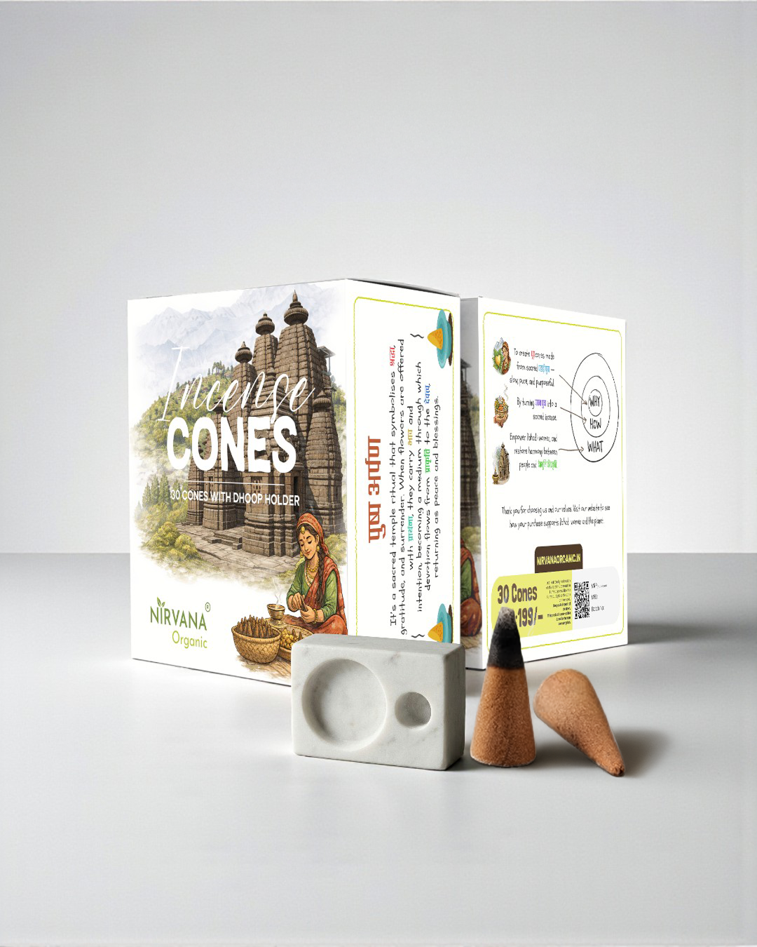 Nirvana Organic India Incense Cones 30 Cones with Dhoop Holder