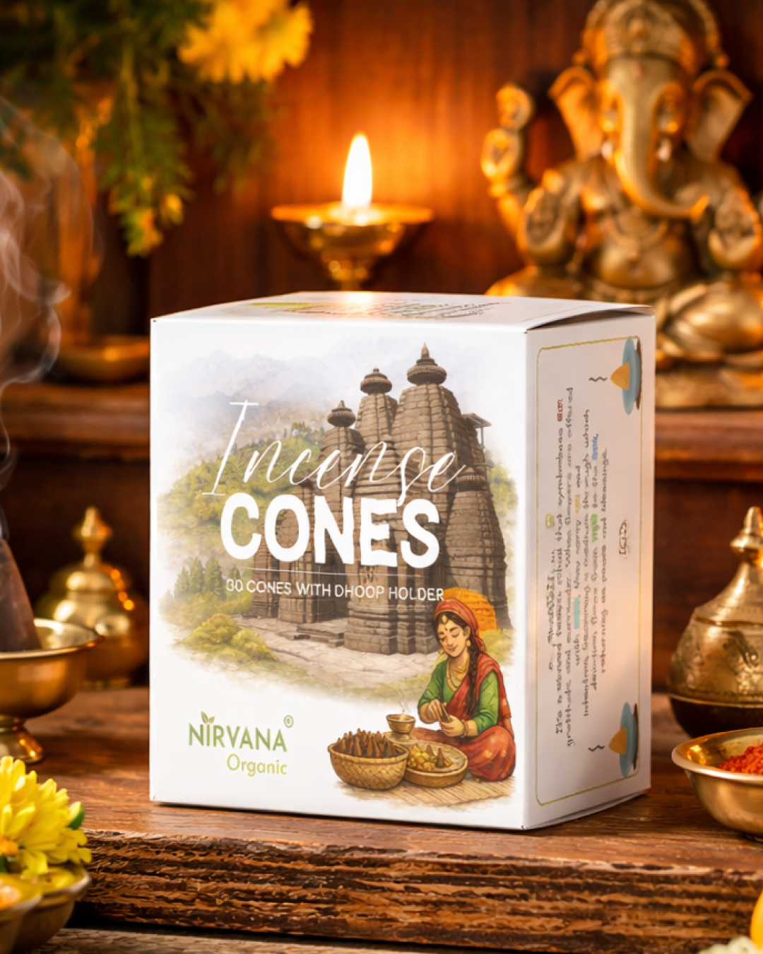 Nirvana Organic India Incense Cones 30 Cones with Dhoop Holder