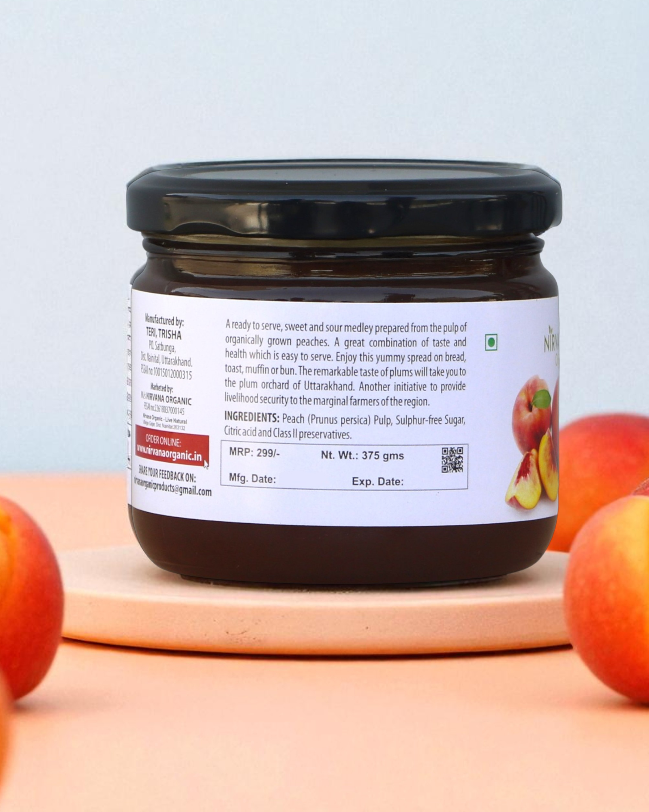 Peach Jam-Sweet & Sour Himalayan Peach-Free from Synthetic Food Color (375gms)