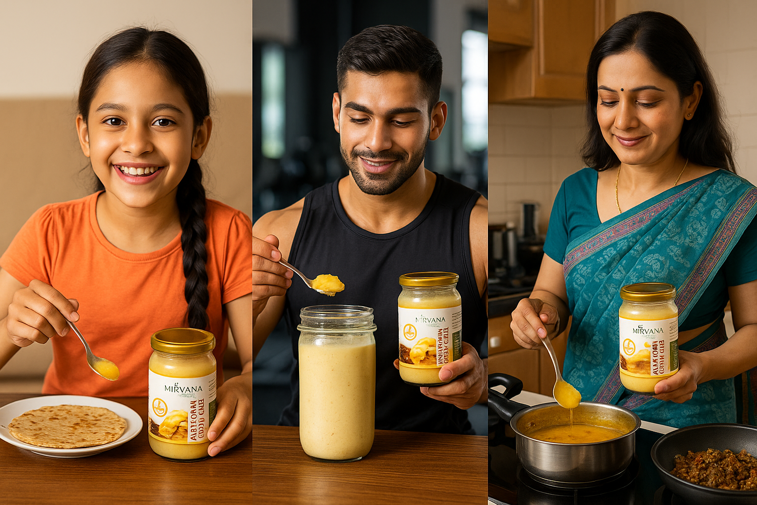 Active lifestyle people using Nirvana Organic A2 Bilona Badri Cow Ghee in their daily lives