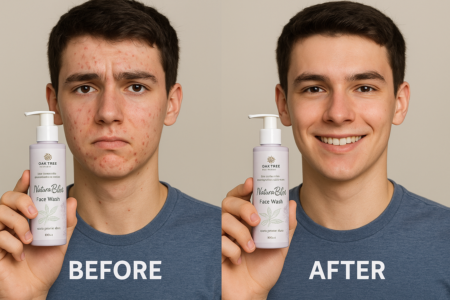 Before and After Natural Bliss Face Wash Results with Exact Product Details