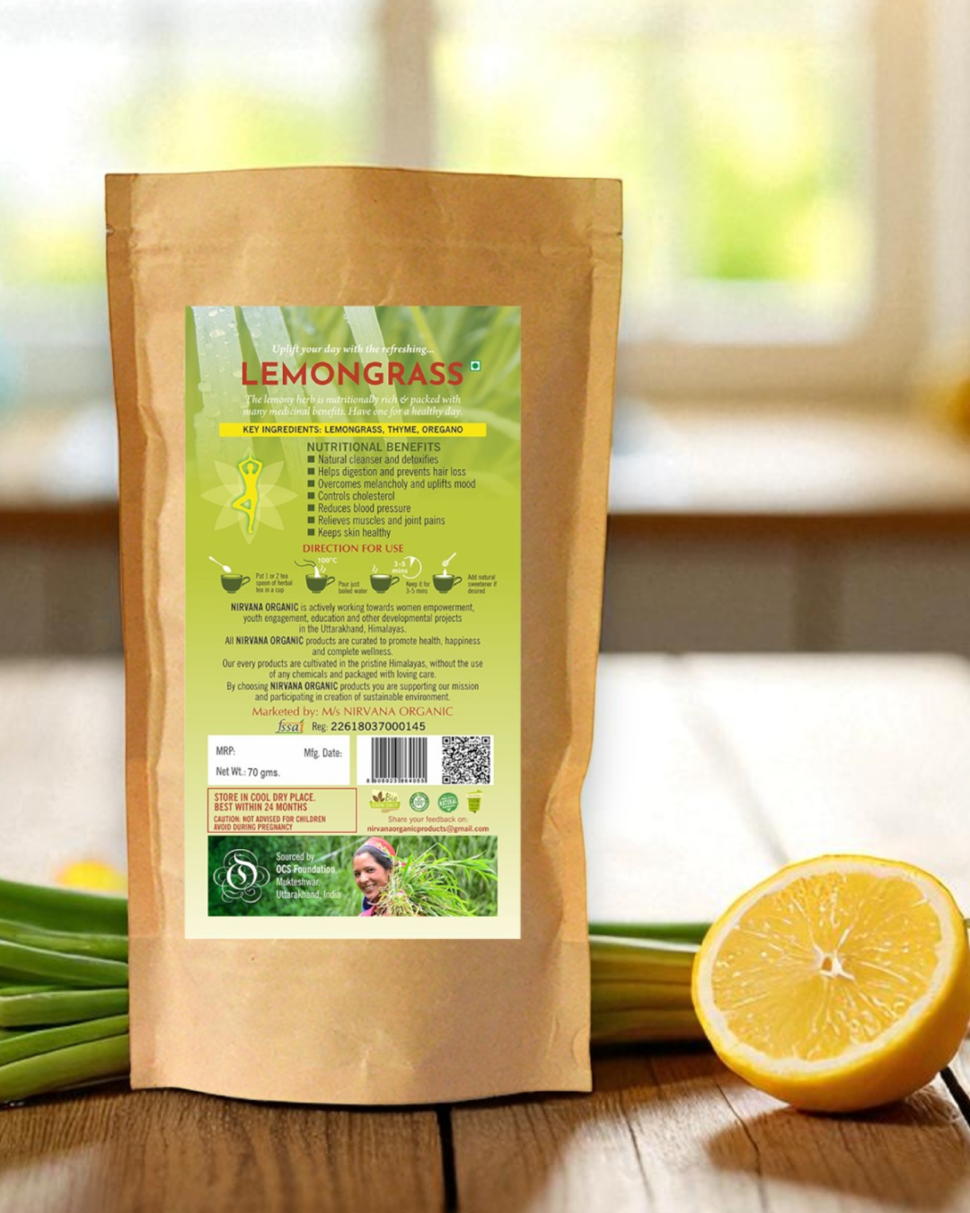 Organic Lemongrass Detox Tea | Natural Digestive & Weight Loss Tea with Thyme & Oregano | 70gms